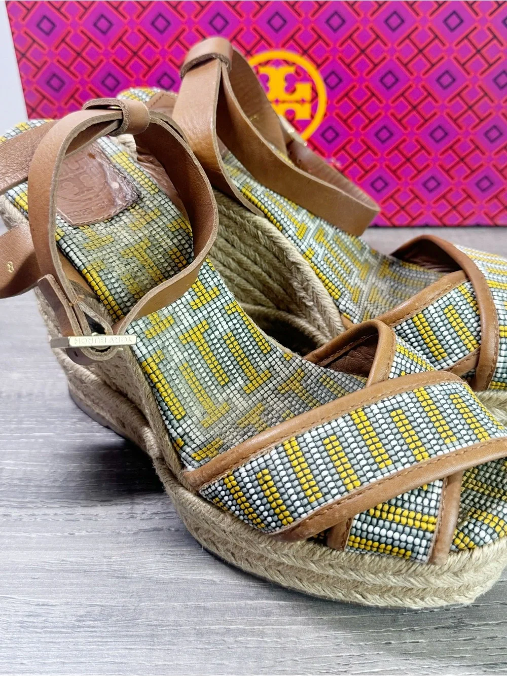 Tory Burch Florian Wedge Espadrille Platform Criss cross sandals size 8 $299